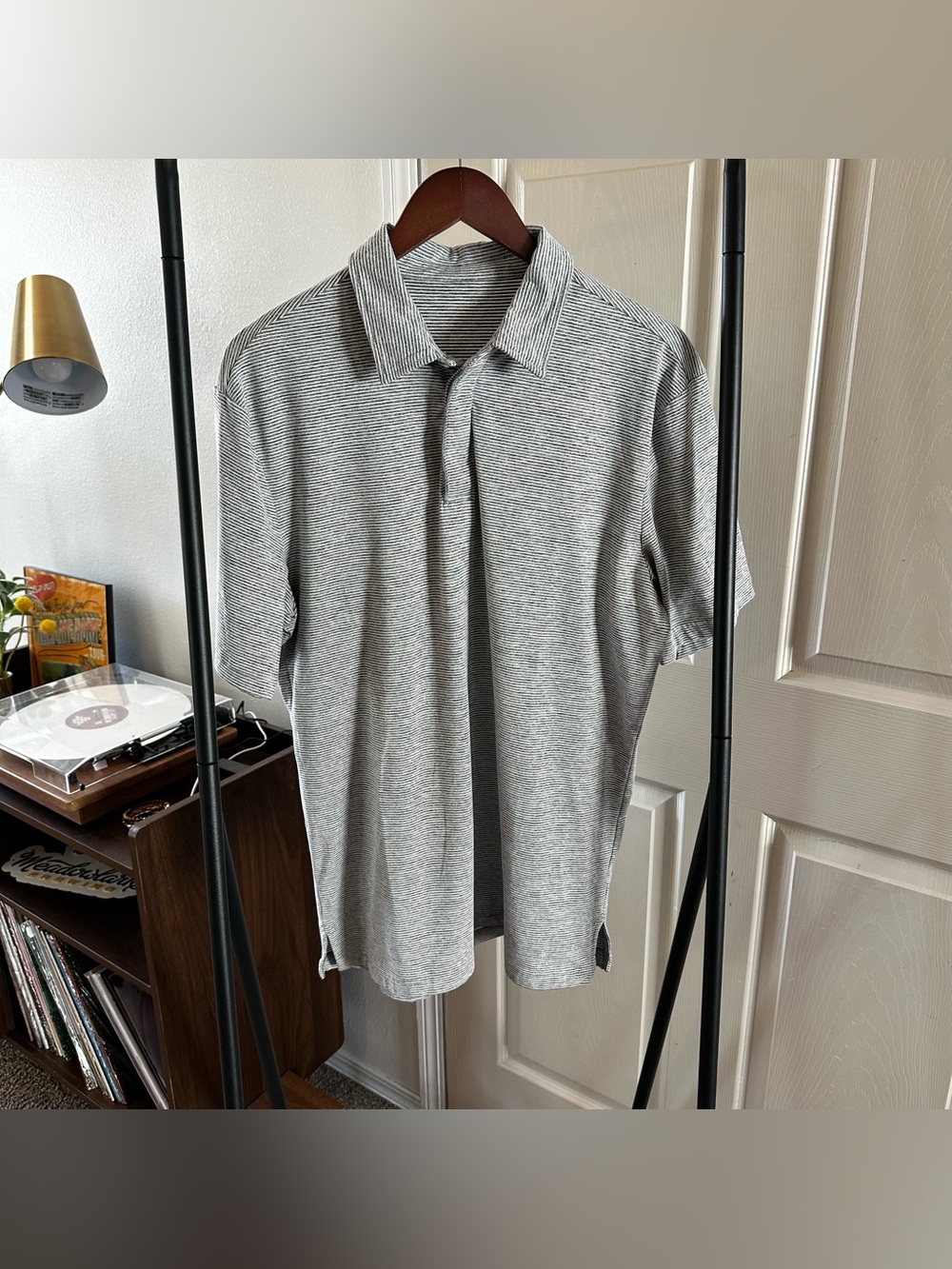 Men's Grey Striped Polo Shirt - Classic Casual Polo 🦋